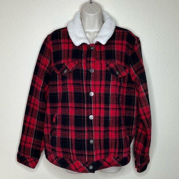 Torrid Sherpa Lined Red Plaid Trucker Jacket Shacket Buttons Cotton Women 2X - Picture 14 of 14